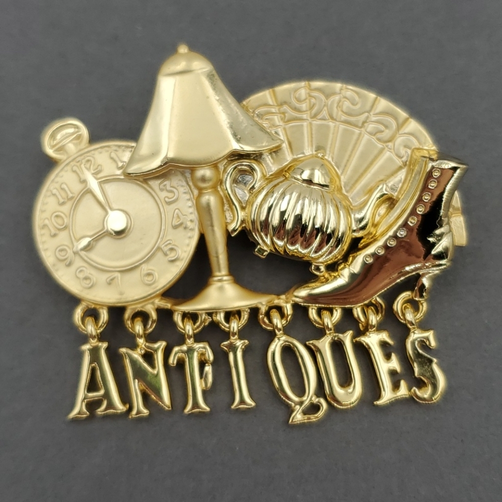 AJC Gold Tone ANTIQUES Brooch - Picture 4 of 6